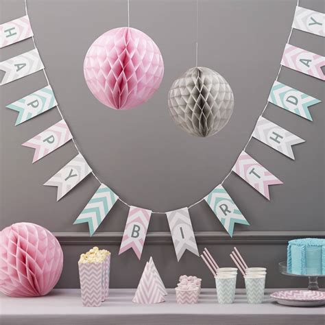 Chevron Happy Birthday Bunting Hanging Party Decoration By Ginger Ray