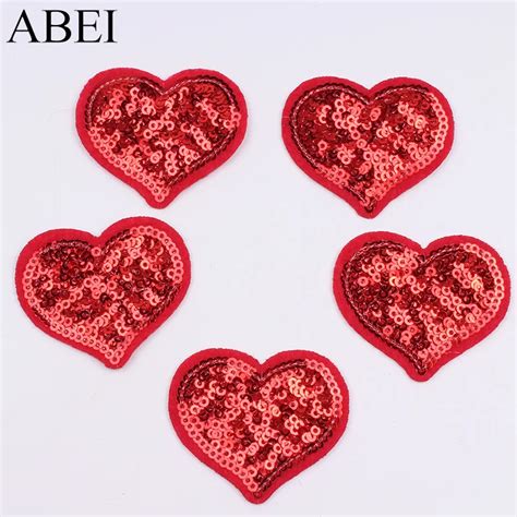 10pcslot Sequined Red Heart Patch For Sweater Dress Shirt Sewing