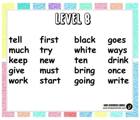Basic Sight Words Charts In Different Levels Fun Teacher Files