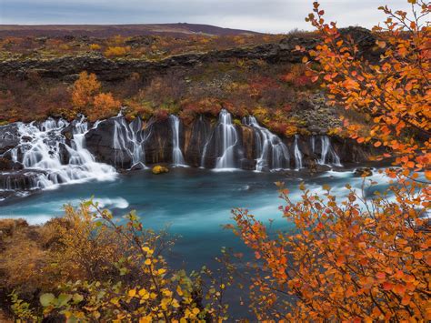 Hraunfossar Is A Waterfall In Iceland Autumn Landscape Photography From