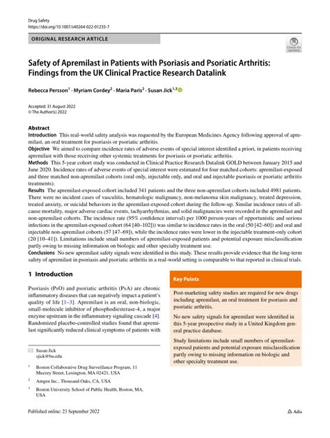 Pdf Safety Of Apremilast In Patients With Psoriasis And Psoriatic