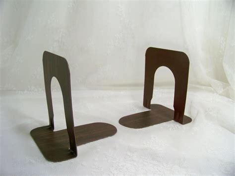 Vintage Metal Bookends Faux Wood