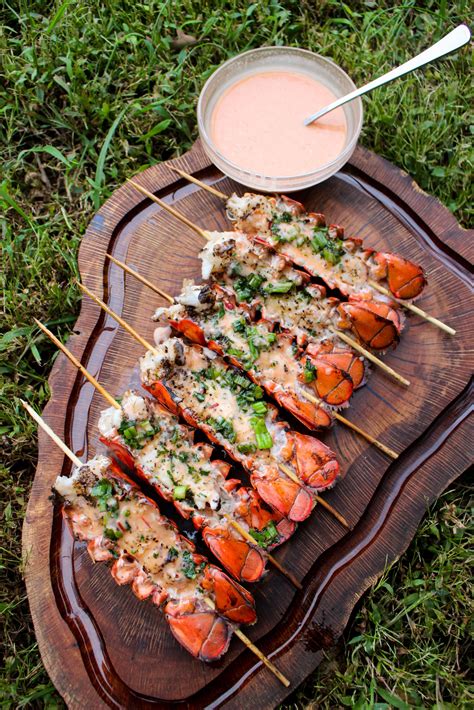 Lobster Skewers With Bang Bang Sauce Over The Fire Cooking