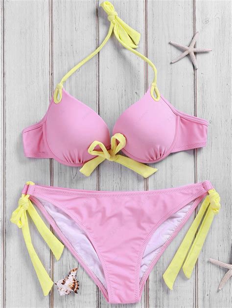 26 Off 2021 Side Tie Pink Bikini Set In Pink Zaful