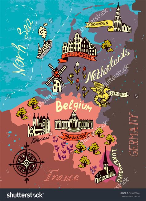 illustrated map of the netherlands belgium luxembourg illustrated map belgium map
