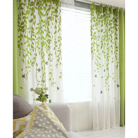 Lime Green And White Leaf Print Polycotton Blend Country Living Room