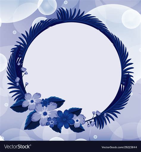 Background Design With Blue Flowers In Round Frame