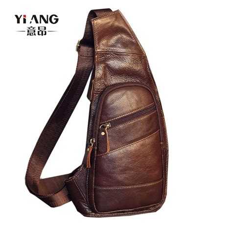 Mens Vintage Genuine Leather Sling Chest Bag Cross Body Messenger