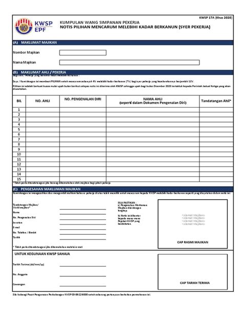 Lampiran 2 Borang Kwsp 17a Khas 2020 Excel Pdf