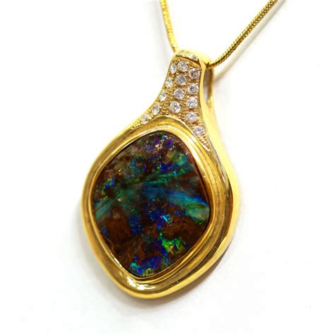 18k Gold Boulder Opal Pendant With DIAMOND CP33