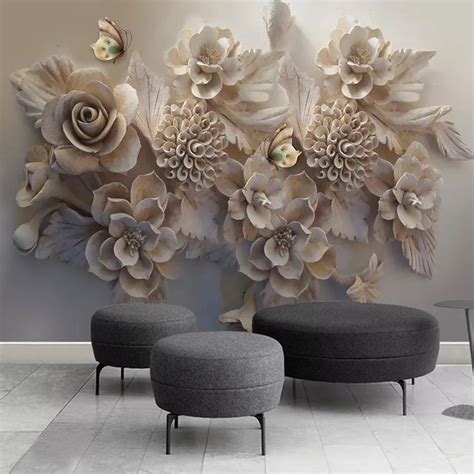 Custom Mural Wallpaper 3d Stereoscopic Embossed Flower Butterfly Living