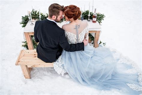 Winter Bridal Styled Shoot Non Traditional Wedding Dress Blue