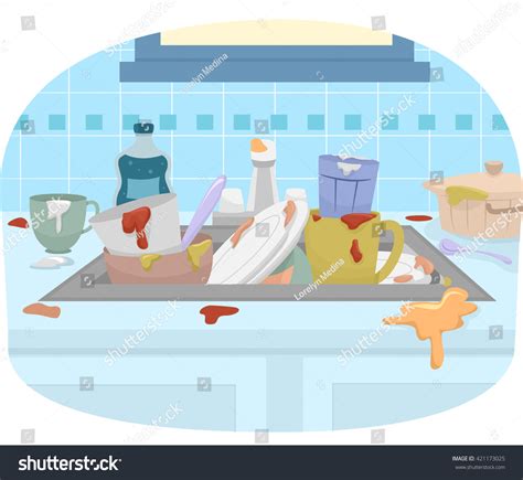 Illustration Featuring Sink Full Dirty Dishes Stock Vector Shutterstock