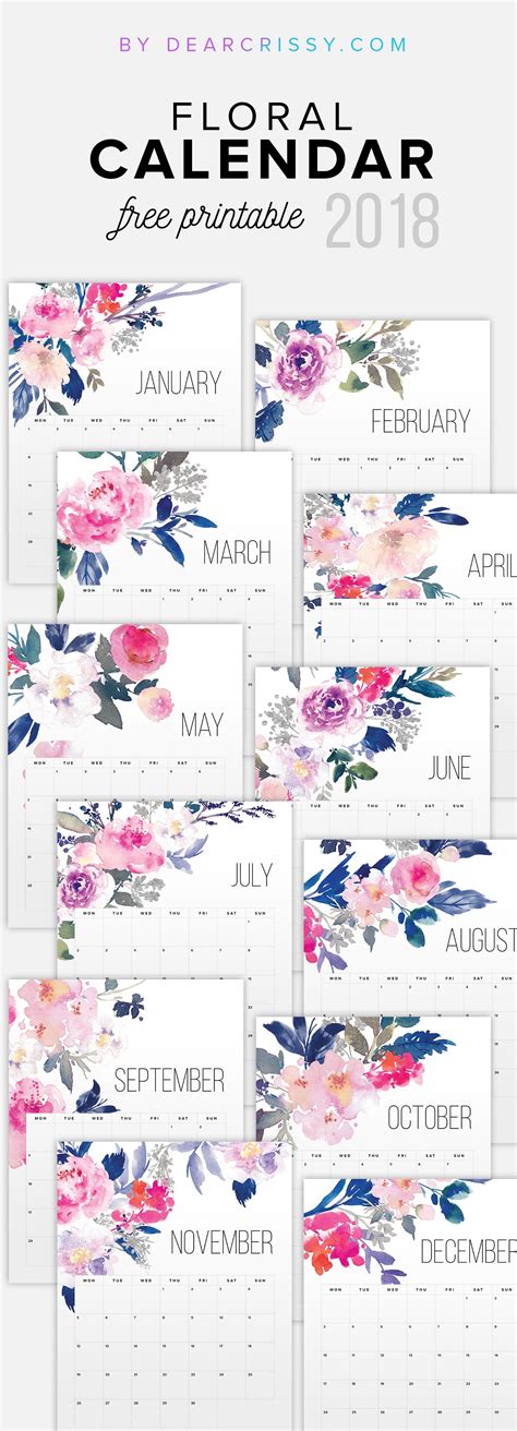 Free Printable Floral Calendar 2018 Pretty Free Desk Calendar