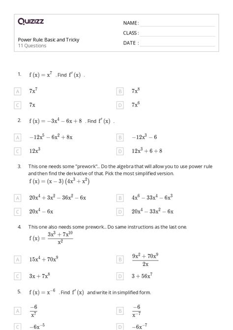 50 Derivatives Worksheets On Quizizz Free Printable
