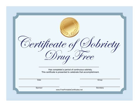 Drug Free Sobriety Certificate Template Download Printable Pdf