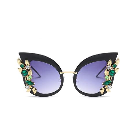 luxury vintage crystal cat eye sunglasses women luxury retro rhinestone flower sun glasses for