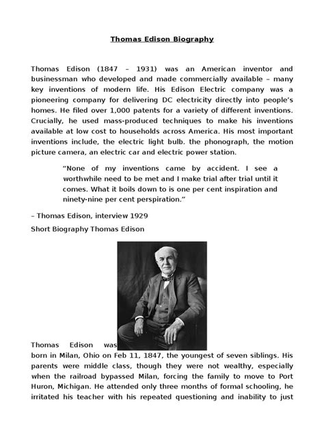 Thomas Edison Biography Thomas Edison Science General