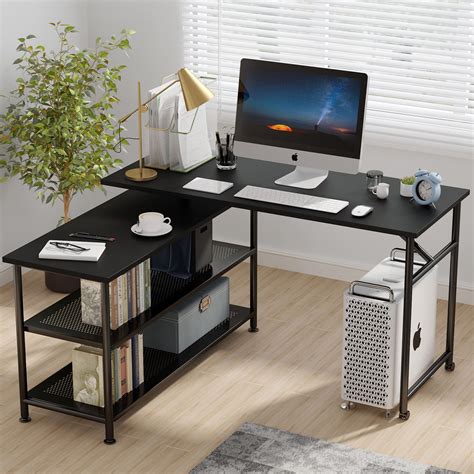 Tribesigns Folding Computer Desk With Storage Shelves 360 Rotating L