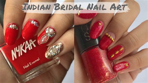 2 Indian Bridal Nail Art Hindi Pearl And Rhinestones Ankita