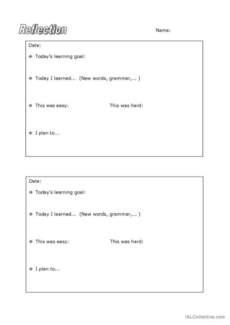 Class Reflection Sheet English Esl Worksheets Pdf And Doc