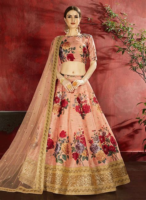 Shop Banglori Silk Designer Lehenga Choli In Peach Online 141797