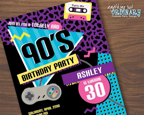 90s Birthday Party Invitation 1990s Flashback Party Invites Printable