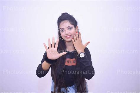 Modern Stylish Girl Showing Five Fingers Photoskart