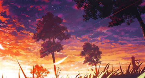 Wallpaper Sinar Matahari Pemandangan Matahari Terbenam Anime