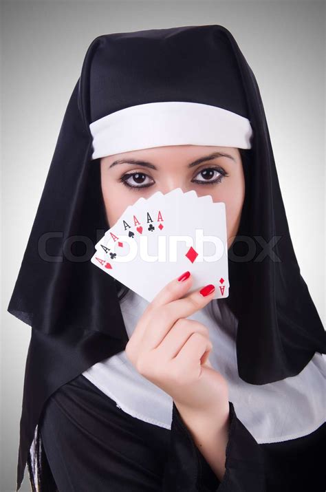 Nun Playing Cards On White Stock Image Colourbox