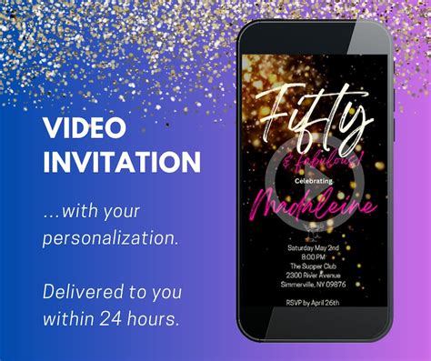 50th Birthday Invitation Video Fifty And Fabulous Digital Etsy