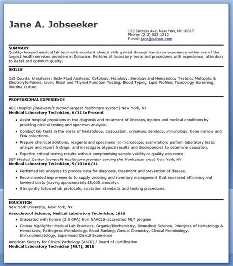 This mlt professional has a wide variety of diagnostic laboratory background and has. Medical Laboratory Technician Resume Sample | Medical laboratory technician, Medical lab ...