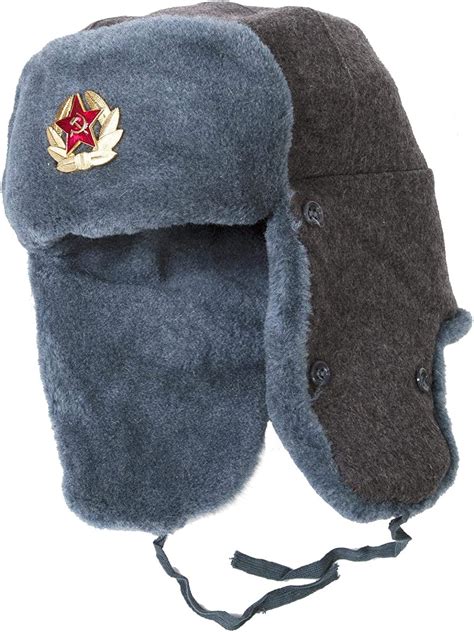 Chapéu De Inverno Ushanka Autêntico Do Exército Russo Com Insígnia De Soldado Soviético Cinza
