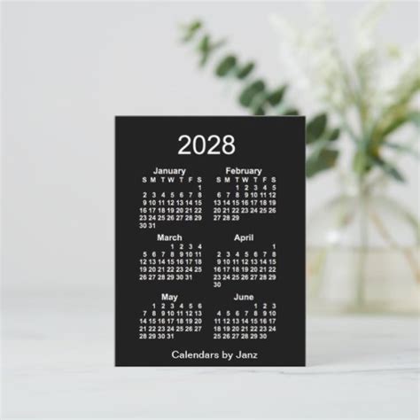 2028 Neon White 6 Month Mini Calendar By Janz Postcard Zazzle