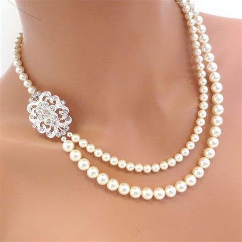 Wedding Necklace Double Strand Swarovski Pearl Rhinestone Necklace Bridal Necklace Wedding