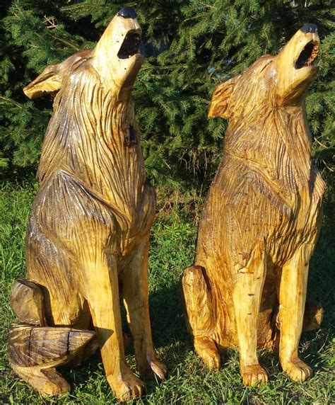 Wolf Wolf Pair Howling Wolves Chainsaw Carving Carving Wood