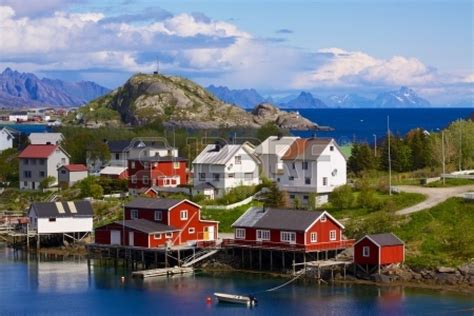 Typical Norwegian Fishing Village On Lofoten Islands In Norway