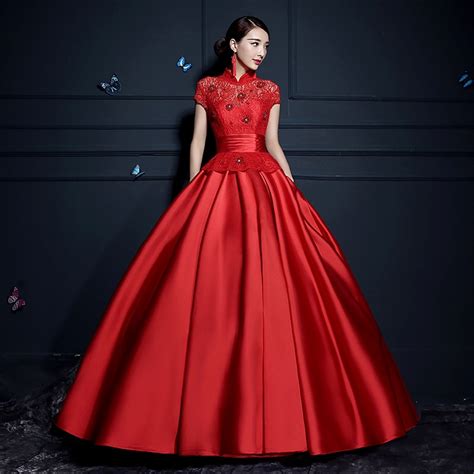 Halter Sexy Beaded Lace Red Wedding Dresses Ball Gowns Satin Wedding