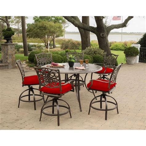 Hanover Traditions 7 Piece Aluminum Outdoor Bar Height Dining Set With