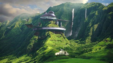 City wallpapers in 1920x1080 resolution. landscape, Futuristic, House, Mountains, Waterfall ...