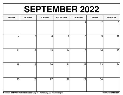 Printable September 2022 Calendar Templates With Holidays Vl Calendar