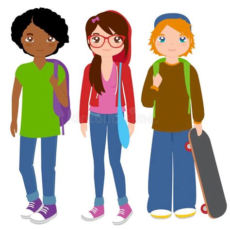 Highschool Pupils Teenagers Vector Cartoon Characters Set Иллюстрация вектора иллюстрации
