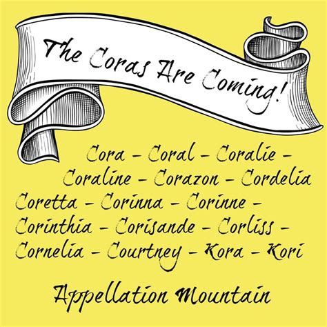 Cora Names Coralie Cordelia And More Appellation Mountain Names