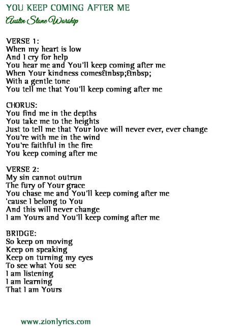 Morning by morning new mercies i see. Austin Stone Worship - You Keep Coming After Me Lyrics