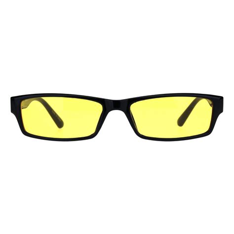 mens hippie pimp color lens narrow rectangular black frame sunglasses yellow