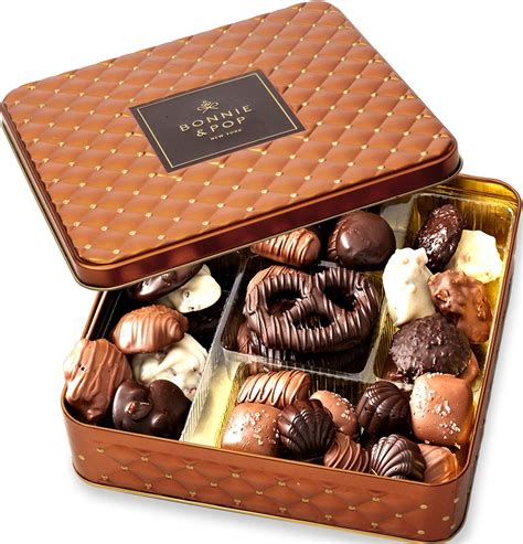 bandp chocolate gourmet t basket in a square keepsake tin bonnie and pop