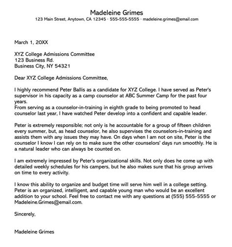 10 College Recommendation Letter Samples Free Templates