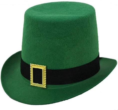 Adults Irish Hat Green Felt Top Hat With Black Band And Gold Buckle