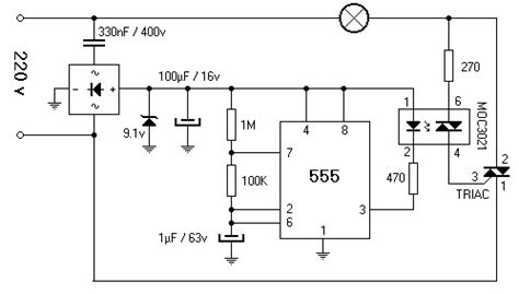 220V Lamp Flasher With IC 555 Electronic Circuit