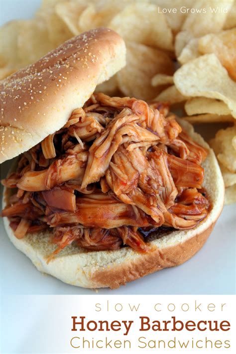 Slow Cooker Honey Barbecue Chicken Sandwiches Love Grows Wild
